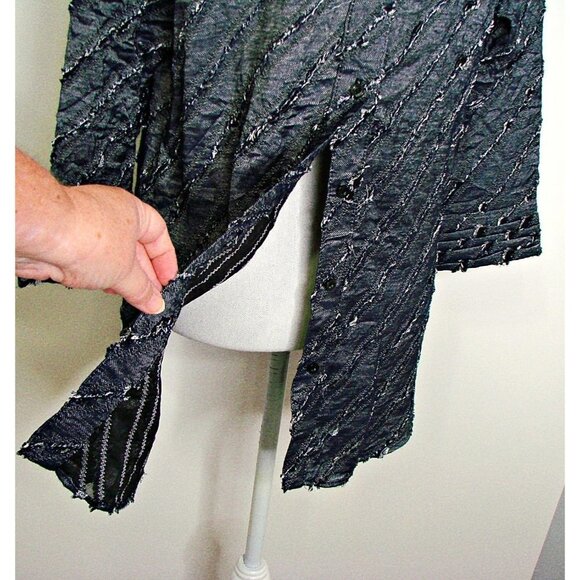 Womens Vintage Denim Like Fringe Button Down Front Back Blouse Shirt Boho Chic L - Picture 5 of 12